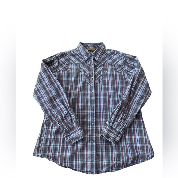 Wrangler Women’s Plaid Western Button Down Blouse Large Cowgirl Rodeo - Picture 1 of 7